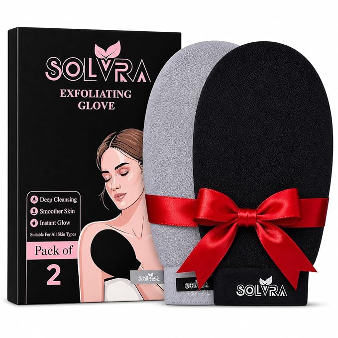 Exfoliating Gloves – 100% Vegan Viscose Kessa Mitt for Dead Skin Removal, Self-Tan Fade, and Keratosis Pilaris – Dual-Texture Glove for Spa & Massage (2 Pack, Black/Gray)