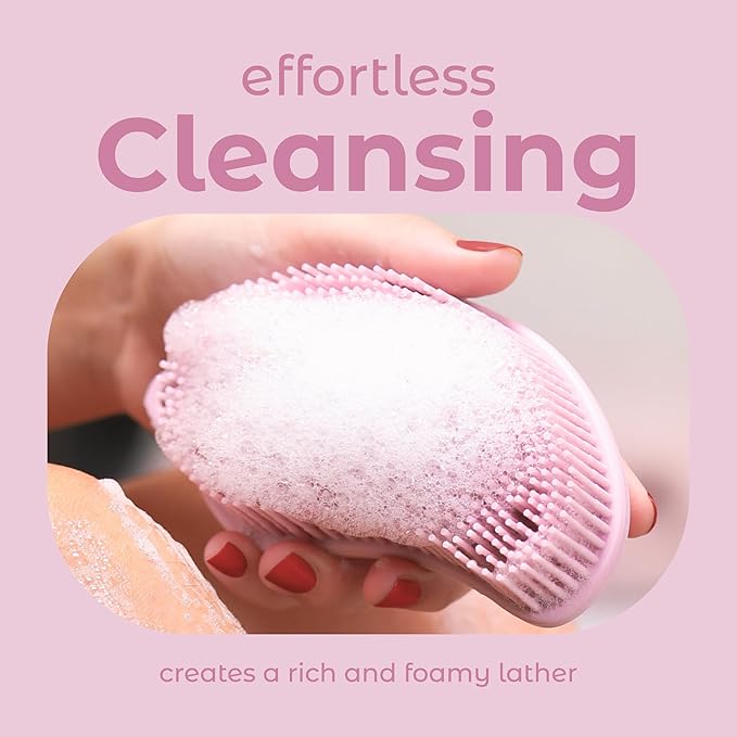 MainBasics Silicone Body Scrubber Dual-Sided Shower Loofah and Scalp Scrubber (Pink, Scalp)
