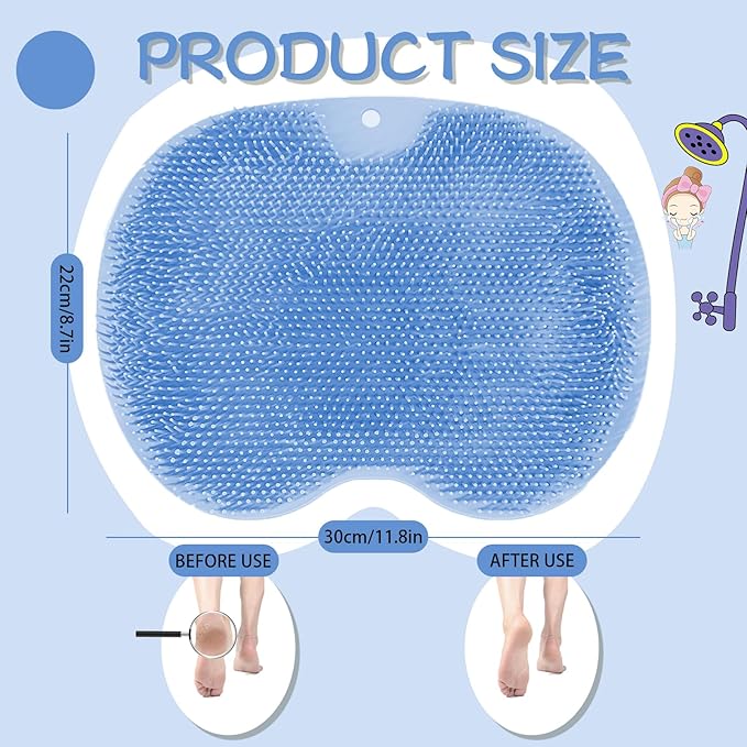 Shower Foot Scrubber, Wall Mounted Bath Massage Pad, Back Scrubber Back with Non Slip Suction Cups to Improve Circulation, Soothe Achy Feet (Blue)