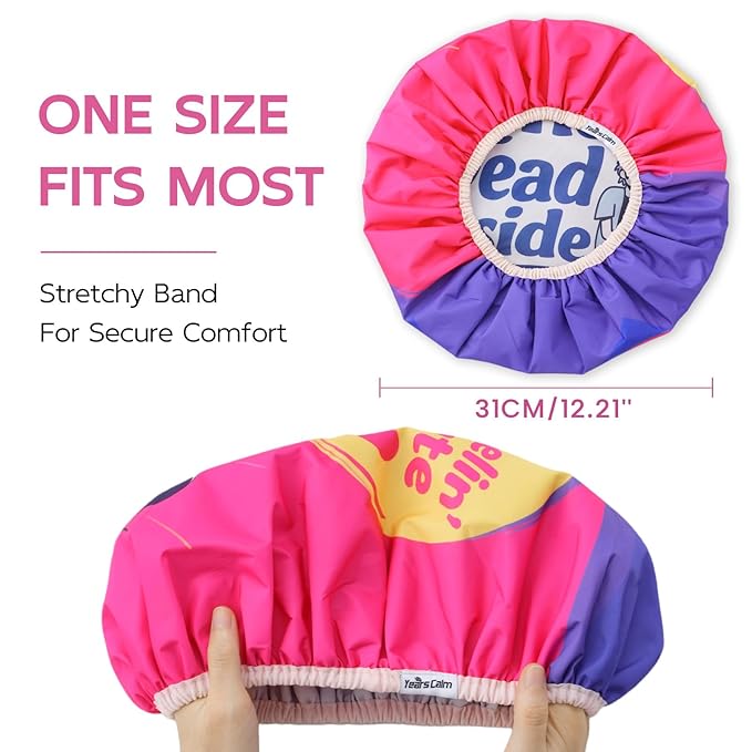 Years Calm Waterproof Shower Cap for Women - Double Sided Design for Long Thick Hair, Secure Fit & Flexible Elastic Band, Reusable Bath Cap for Shower, Spa, Travel (Mood Switch 5)
