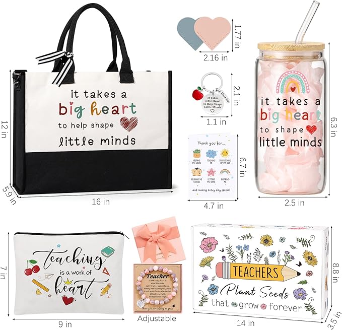 UAREHIBY Teacher Appreciation Gifts for Women,Thank You & End of Year Gifts for Women Teachers Set from Students,Valentine Christmas Birthday Gift with Tote Bags
