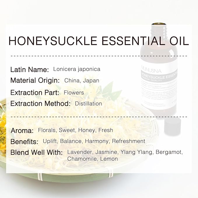 Honeysuckle Essential Oil 100ML, 100% Pure Honeysuckle Oil Aromatherapy Oil for Diffuser, Skin and Hair Care, Massage, Yoga, Home, Soap and Candle Making