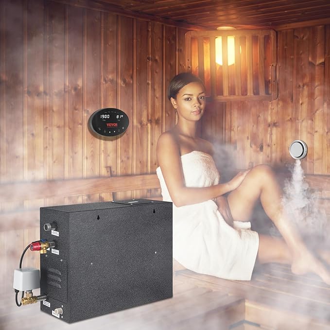 VEVOR Steam Shower Generator, 15 kW, Segmented Heating Temperature Customization & 24h Timer Steam Bath Kit, Automatic Drainage Steam Shower System