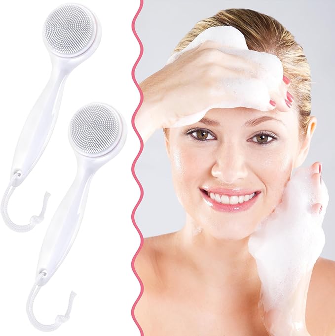 HINZIC 2 Pack Silicone Manual Facial Cleansing Brush, Skin Friendly Waterproof Face Cleaning Scrubber Exfoliator Cleanser for Blackheads Whiteheads Makeup Residues Removal- White