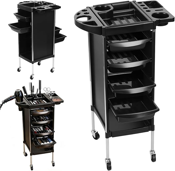 Hair Salon Storage Tool Cart Organizer for Hairdressing Beauty SPA Tattoo, 6-Layer Rolling Utility Cart with Drawer for Kitchen,Bathroom,Living Room,Office, Salon Stations for Hair Stylist Black