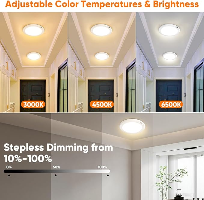 Bairth Rechargeable Motion Sensor Ceiling Lights with Remote, Battery Operated Ceiling Lights No Wiring, Wireless 3 Colors Dimmable Overhead Lamps for Closet Shower Shed Hallway, 4-Pack