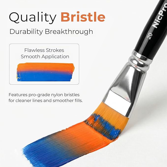 Nicpro Face Paint Brush Set, 7PCS Professional Face & Body Painting Brushes with Black Handles, Synthetic Nylon Hair, Makeup Paintbrush Kit for Halloween Cosplay, Acrylic Watercolor Gouache