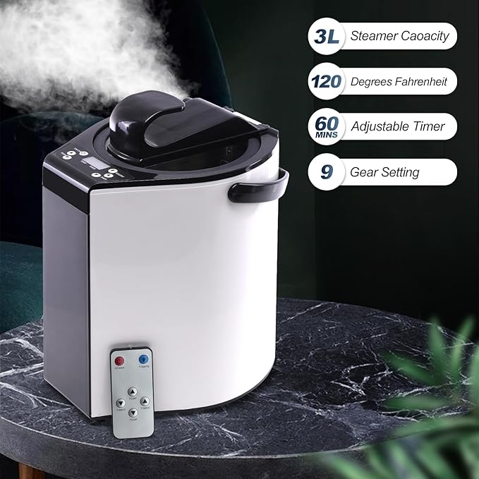 Sauna Steamer, Portable Steam Generator, 3L Stainless Steel Steamer for Sauna Pot, Smart Touch Button Sauna for Home, Steam Sauna Machine with Timer Display Mist Moisturizing for Body Detox