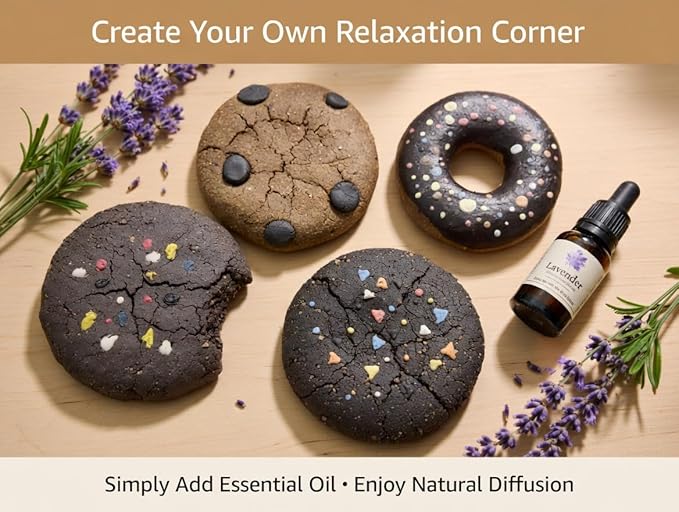 Handmade Ceramic Cookie Shape Passive Diffuser for Essential Oils, Aromatherapy Home Office Car Decor, Natural Clay, Round, Assorted Colors (1, Doughnut)