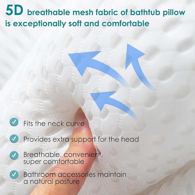 SQLHM Bath Pillows for Tub,Luxury Bath Pillow for Neck and Back Support-with Comfortable Breathable Cotton 6 Non-Slip Suction (Extra Thick Style)