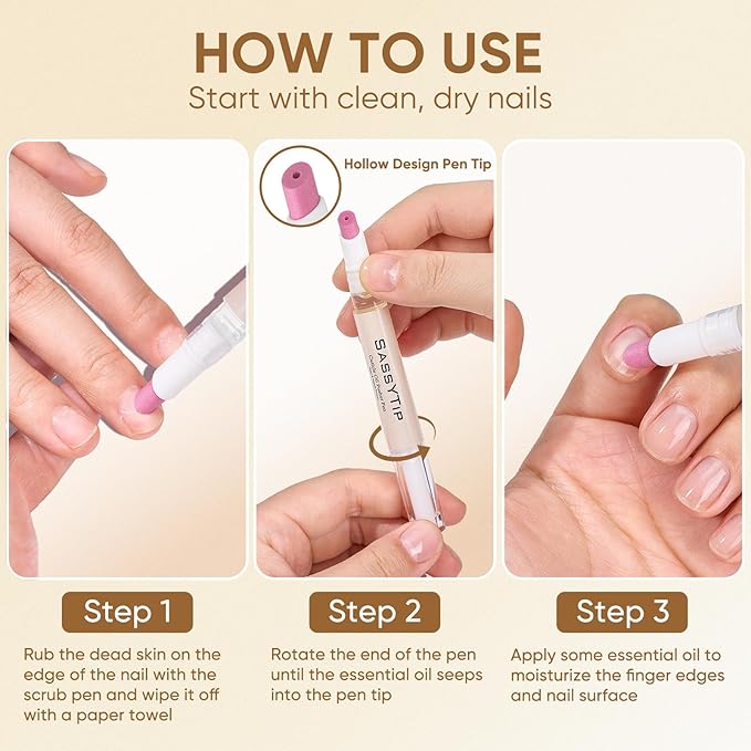 Ceramic Cuticle Pusher & Oil Pen, 2ml Rose + Fragrance Free Scented Nail Care Pen, Gentle Cuticle Remover for Dry & Damaged Nails, Moisturize Strengthen Brighten (Pink3.0&Beige3.0)