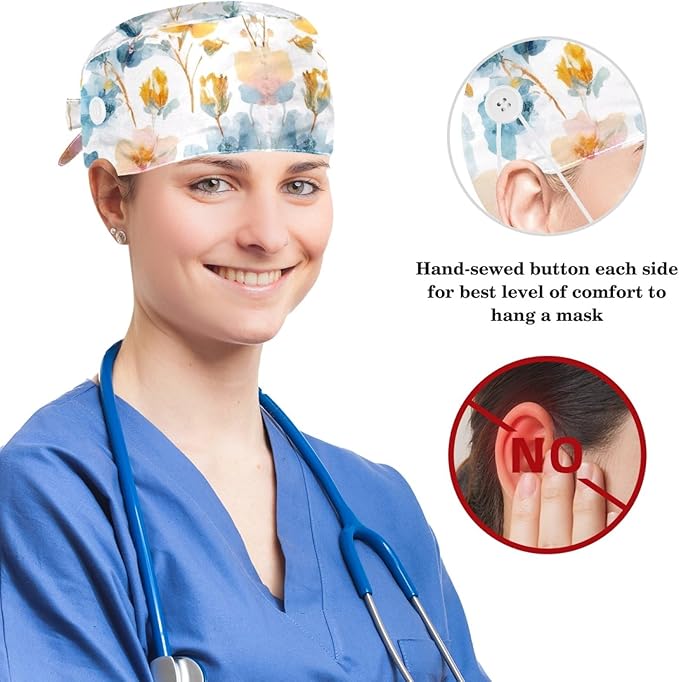 Scrub Cap, Nurse Hat, Surgical Cap with Hair Scrunchy