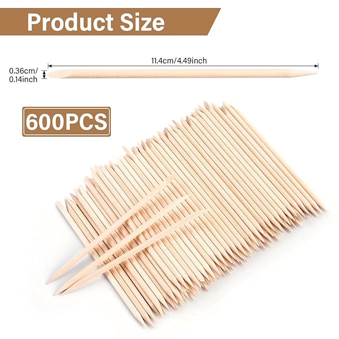 EWVVSS 600 Pcs 4.5 Inch Orange Sticks for Nails Double Sided Multi-Use Wooden Cuticle Pusher Sticks Manicure Pedicure Tool Cuticle Sticks or Eyebrow Waxing Sticks for Facial Hair Removal