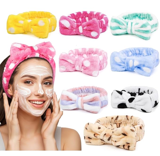 Huachi Headbands for Washing Face Spa Headbands for Women Bulk: Cute Skincare Makeup Headband, Facial Face Wash Head Bands 8Pack Easter Basket Stuffers for Teen Girls