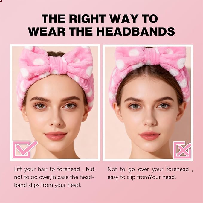 6 Pcs Spa Headband for Washing Face,Skincare Headband with Removable Bow,Furry Face wash Headbands,makeup Headbands for Women,Teen,Girls,Christmas Gift