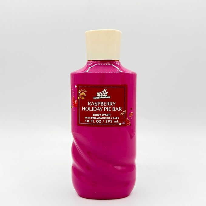 Bath & Body Works Milk Raspberry Holiday Pie Bar 4-Piece Gift Set | Includes: Body Wash, Fine Fragrance Mist, Ultimate Hydration Body Cream and Vanilla Butter Cream Hand Cream