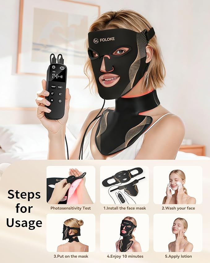 Red Light Therapy for Face, LED Light Therapy Mask Skin Care Mask & Neck, LED Red & NIR Light Therapy Wavelength for Home Use, Working Travel Yoga Sleep