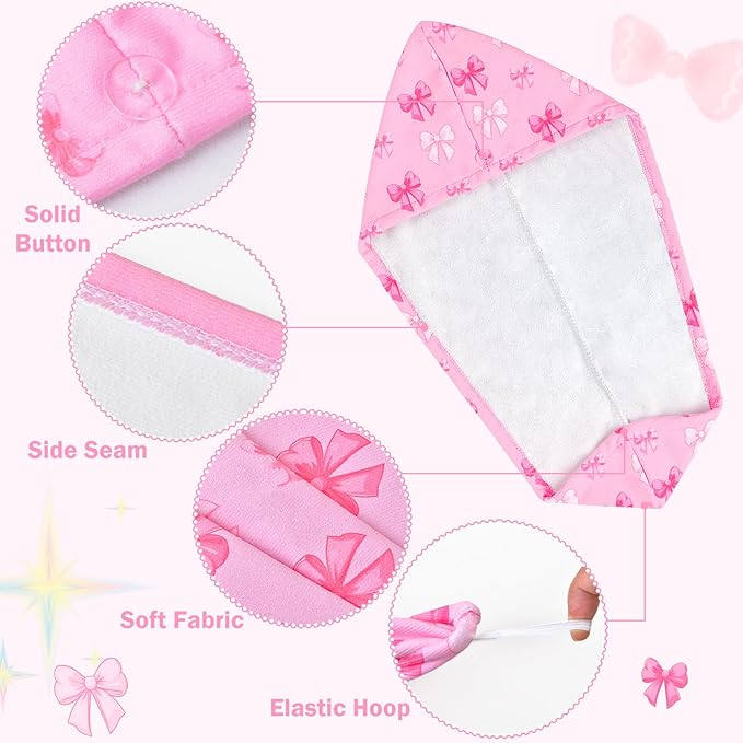 Microfiber Hair Towel Wrap for Kids Hair Drying Towel Wrap with Button 2 Pack Wet Hair Towel Wrap Head Towels Wrap for Girls