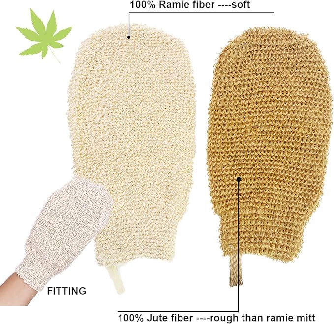 Bath Gloves for Shower - Bath Mitts Washcloths - Bath Gloves Exfoliating for Women and Men - Body Scrubbers for Use in Shower - Ramie and Jute Fiber - 2 Pack