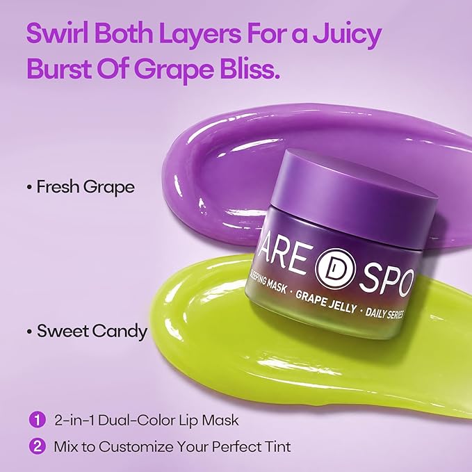 SPODARE Lip Mask Grape 20g - Overnight Lip Sleeping Mask, Lip Moisturizer for Dry Cracked Lips Care, Dual-Color Lips Balm for Nourishing and Softening Lips, Birthday Gifts for Women & Teens