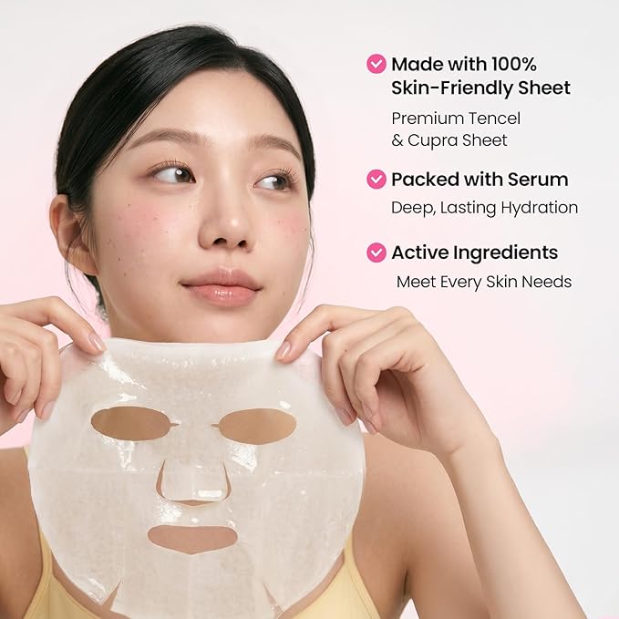 GLAM UP Korean Facial Sheet Mask 12 Combo Pack | Hydrating & Moisturizing Face Mask for Glass Skin | Soothing Korean Skincare for Sensitive, Dry Skin | Bulk Face Masks Gift Set for Home Spa