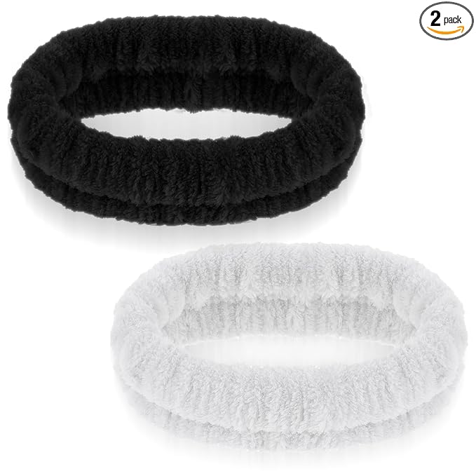 2Pcs Spa Headband, Make Up Headband Hair Head Band for Face Washing Hair Bands Men Absorbent Elastic Skin Care Headbands Wrap for Women Yoga Sports Shower Exercise