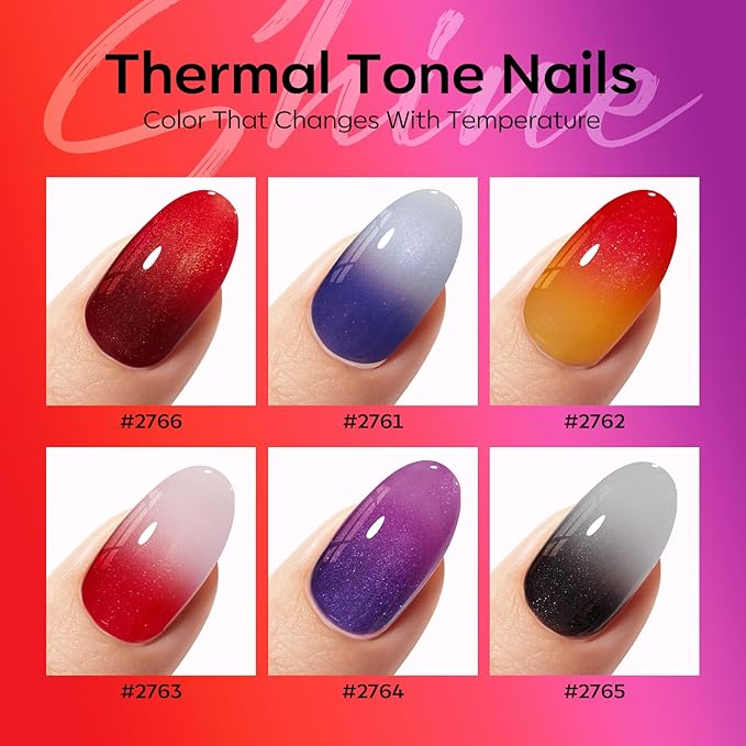 modelones Color Changing Gel Nail Polish Set, 6 Colors Temperature Changing Mood Red Black Blue Glitter Gel Polish Colors Collection Soak Off Holiday Salon DIY at Home