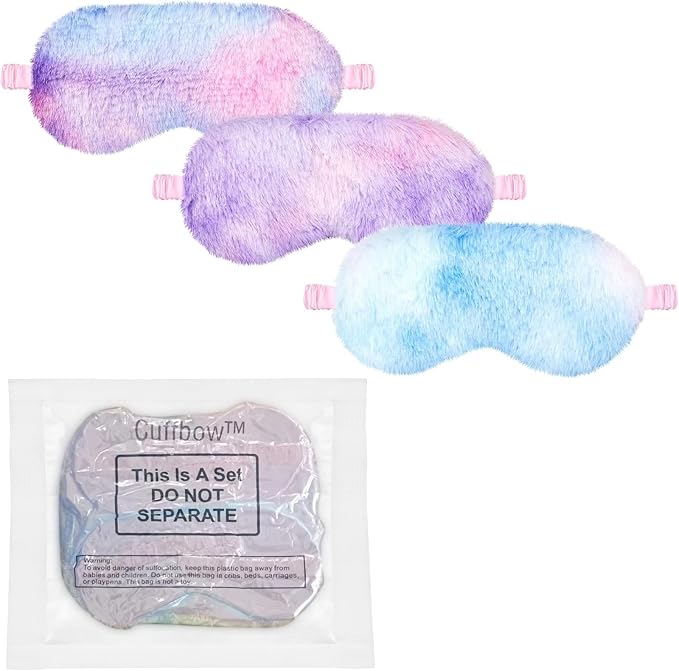 Cuffbow 6 Pack Plush Sleep Mask Set, Cute Plush Eye Masks for Sleeping, Soft Comfortable Travel Nap Blindfold, Sleepover Party Favors for Women(Tie Dye,Rainbow)