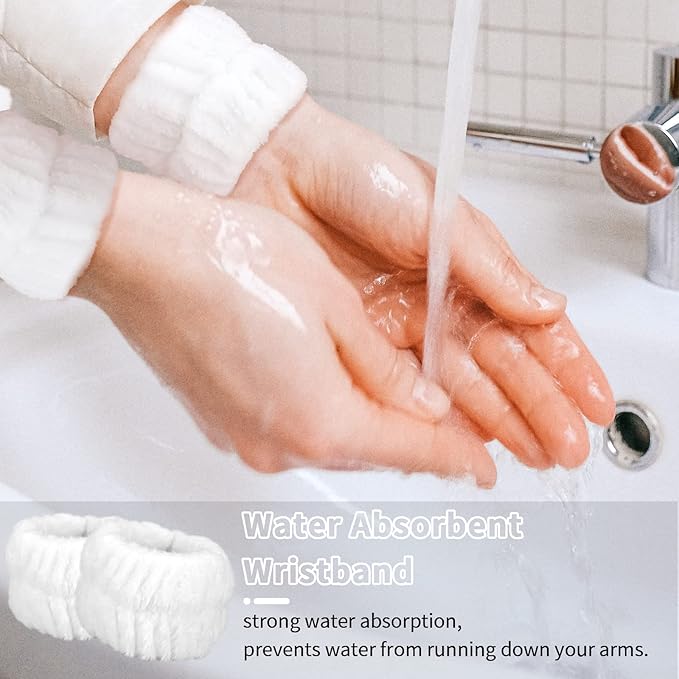 WHAVEL 6PCS Spa Headband and Wristbands Set, Face Wash Headband Wrist Bands for Washing Face Makeup Skincare Hair Band Skin Care Accessories Tools
