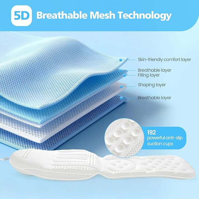 Full Body Bath Pillow for Bathtub,Thick Bathtub Cushion Soft 5D Mesh Spa Cushion,Luxury Tub Pillow with Laundry Bag for Headrest Neck and Back Support,Gift for Soaking (White)