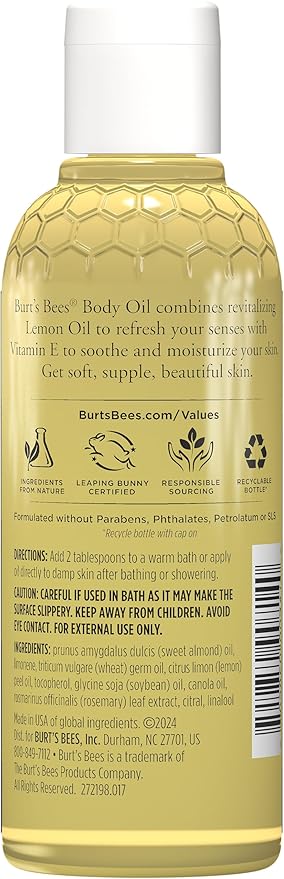 Burt's Bees Skin Care, Body Oil With Lemon and Vitamin E, 100% Natural, 5 Ounce (Packaging May Vary) (Pack of 2)