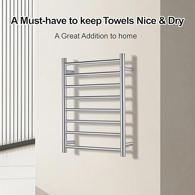 Towel Warmer Bathroom Wall Mounted Drying Rack Plug-in Electric Heated Towel Rack Stainless Steel (Brushed, 8 Bar)