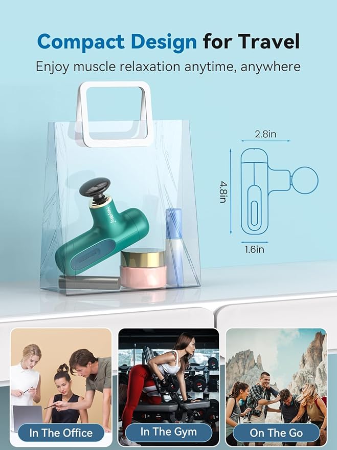 HEYCHY Super Mini Massage Gun, Percussion Deep Tissues Muscle Massager, Compact Sports Travel Massage Gun, Portable Handheld Massager for Home, Gym, Office, Outdoors