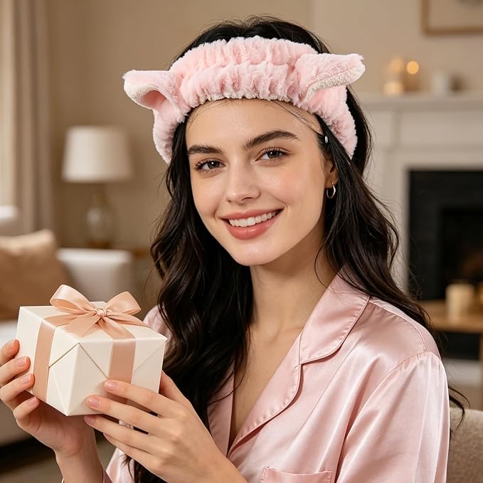 PERFECTSIGHT Kawaii Headband for Spa, Makeup, Washing Face, Party - 2 Pack Cute Hair Band for Shower Beauty Skincare, Soft Facial Headbands for Girls and Women, Cat Ear