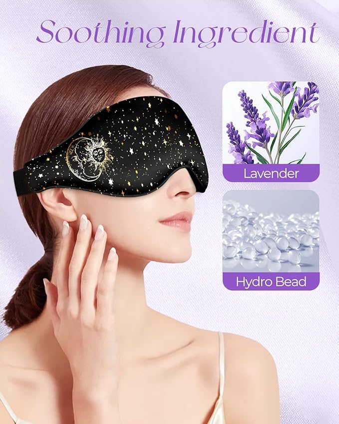 Miss Adola Silk Weighted Eye Mask - Microwave Eye Mask Heat and Cold Warm Compress for Sleeping Dry Eyes Pillow Soft Smooth Lavender Mulberry Silk Sleep Mask for Women Wife Mom - Black Sun Moon