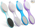 4-Pack 4 in 1 Pedicure Tool Callus Remover - Foot Scrubber with Pumice Stone, Cleaning Brush, Metal Rasp & Sandpaper for Dead Skin and Shower (Purple and Blue)