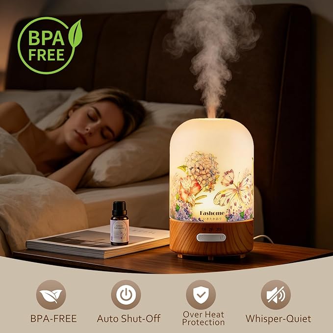 Essential Oil Diffuser for Home, Ultrasonic Cool Mist Air Aromatherapy Humidifier, Mini Scent Air Machine Portable Diffuser with Changing Lights & Auto Shut-Off for Home Bedroom Office Yoga(<25dB)