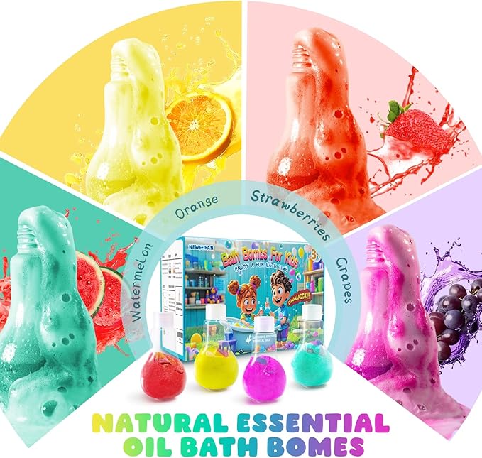 Potions Bath Bombs for Kids, Boys & Girls Teen Mothers Day Gifts from Kids, 4 Pack Colorful Fizzy Bubble Bath for Fun and Educational Bath Time, Cool Foam Explosion Bath Toys for Kids Ages 3-12