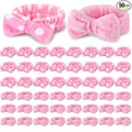 50 Pcs Pink Spa Headband Bulk Spa Sleepover Party Supplies for Washing Face with Removable Bow Makeup Elastic Bowknot Headband for Women Gifts Skincare Microfiber Hairband (Classic Style)