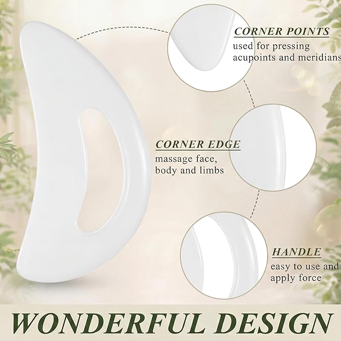 BBTO 2 Pcs Body Gua Sha Tool Large Resin Scraping Tools with Handle for Back, Neck, Face, Leg - Lymphatic Drainage, Cellulite Removal, Muscle Relief (White)