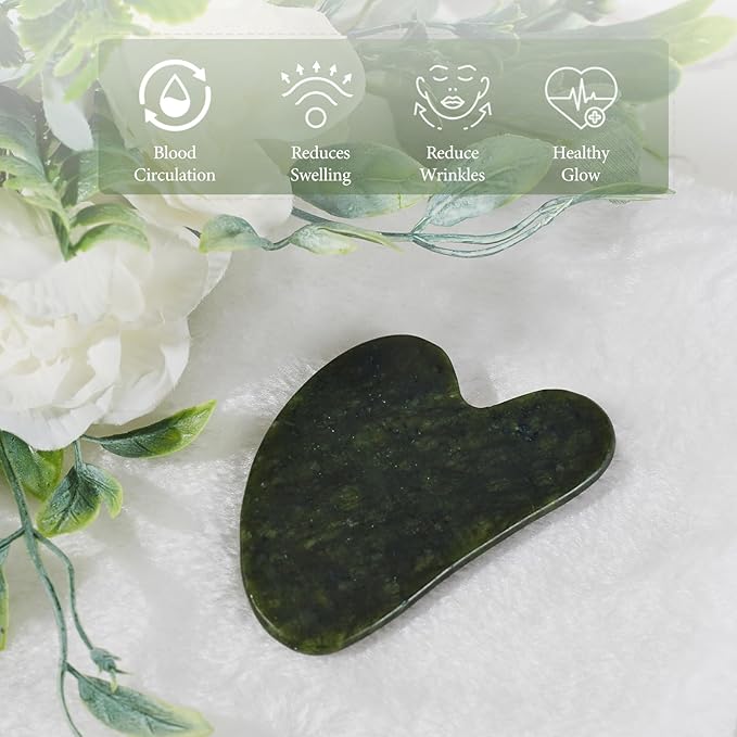 Gua Sha Facial Tools - Natural Jade Stone Guasha Tool for Face & Body,Massage Stick for Jawline Sculpting, Puffiness Reducing, Skin Care Gift, Anti-Aging Beauty Tool (Green Stone)