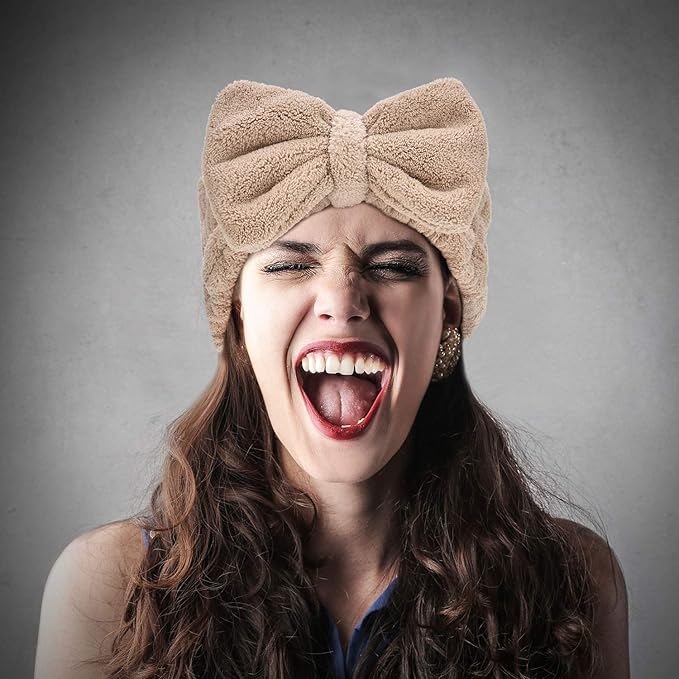 3 Pieces Towel Headbands for Women Makeup Headband for Washing Face Makeup Spa Headband, Microfiber Bowtie Shower Headband for Women(Light Pink, Light Green, Light Brown)
