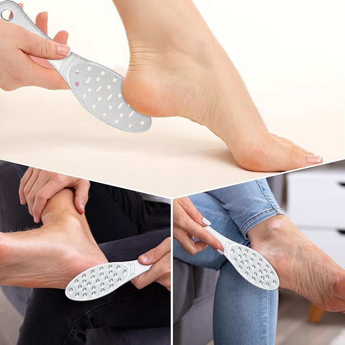2 Pcs Stainless Steel Foot Scraper Metal Foot File Double Sided File Callus Remover Professional Feet Rasp Scrubber for Wet or Dry Skin Easy to Clean Pedicure Tool Heel (Combination Style)