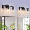 DLLT 3-Light Bathroom Light Fixtures: Black Modern Vanity Lights with 3 E26 Bulbs - Clear Glass Shade Bathroom Wall Lamp for Mirror Kitchen Living Room - 2 Packs
