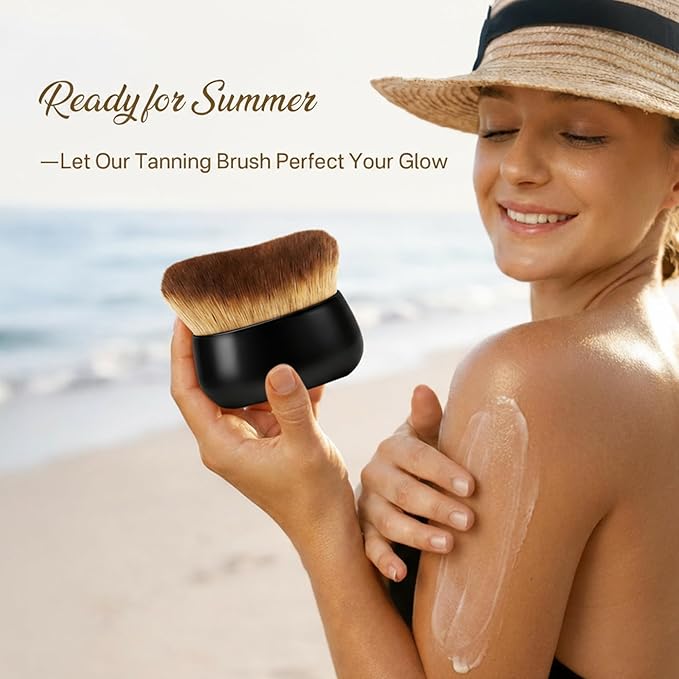 Streak-Free Kabuki Self Tanner Brush, Large Body Makeup Brush,Soft Dense Body Brus h for Self Tanner, Vegan Tanning Brush for Self Tan, Even Coverage, Ideal for Mousse, Lotion & Bronzing Foam, Black