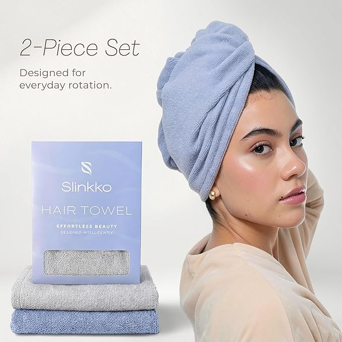 Microfiber Hair Towel Wrap Turban (Blue and Grey)