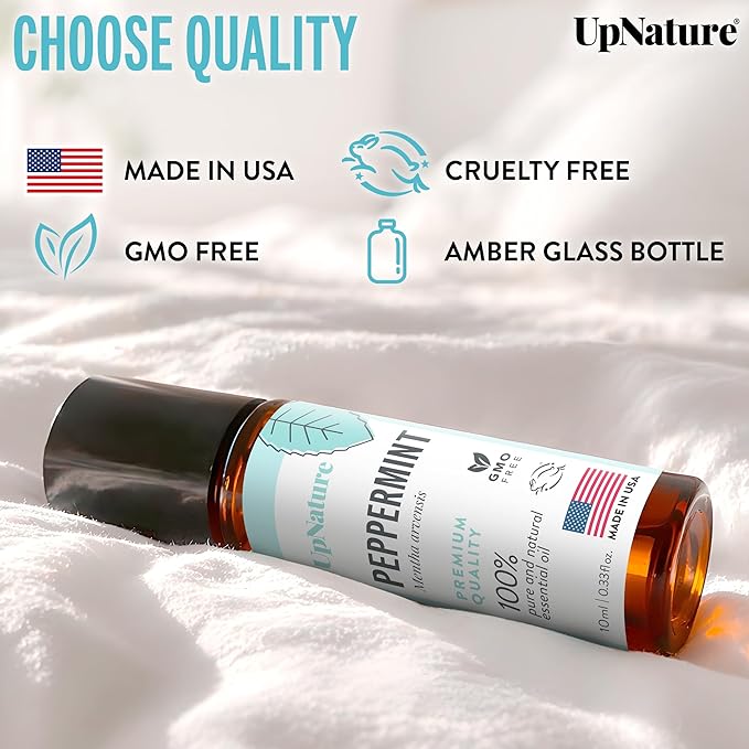UpNature Peppermint Oil Roll On – 100% Natural Nausea & Morning Sickness Relief for Pregnant Women – Peppermint Essential Oil Pregnancy Must Haves Rollerball