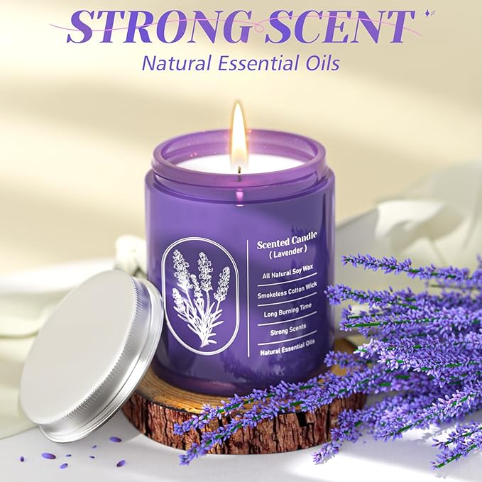 WarmEmbrace Lavender Scented Candles for Women, 7.5 oz Highly -Scented Soy Candle for Home Scented, Birthday Mothers Day Gifts for Mom, Housewarming Gift