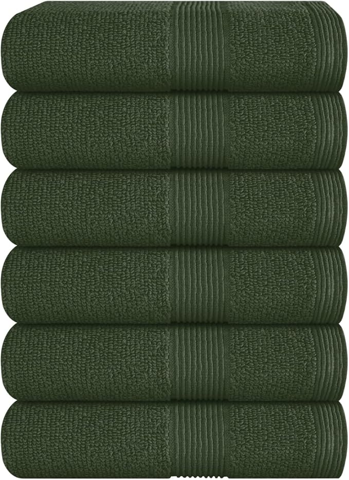 Belizzi Home Ultra Soft 6-Piece Hand Towel Set 16x28-100% Ringspun Cotton - Durable & Highly Absorbent Hand Towels - Ideal for use in Bathroom, Kitchen, Gym, Spa & General Cleaning - Olive Green
