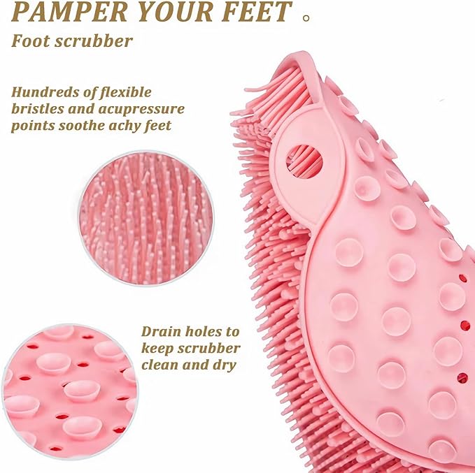 2-Pack Shower Foot Scrubber Mat, Strong Grip Silicone Back and Foot Washer with Suction Cups, No Bend Deep Clean Massage Pad for Seniors, Men, Women